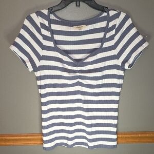Madewell Blue and White Striped Short Sleeve Top